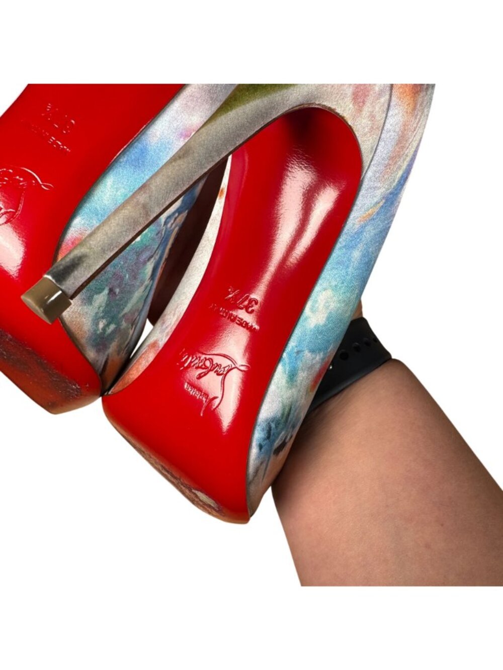 Christian Louboutin Hot Chick 100 Tissu Fresque Rodeo Pointed Pumps Size EU 37.5 - Picture 11 of 12